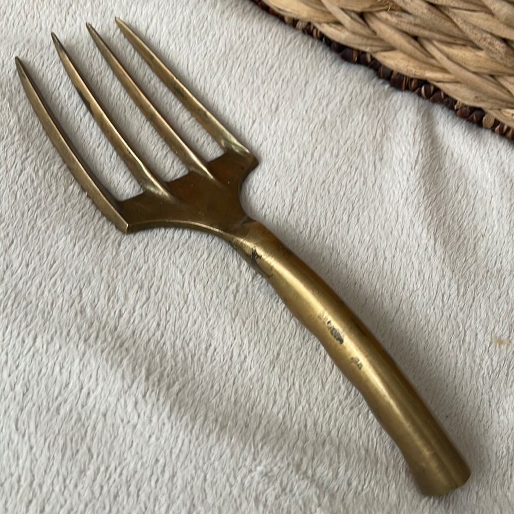 Vintage Brass Gold Oversized Serving Fork Bronze Color 5” Handle 9 1/4” Long
